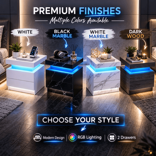 Aura LED Nightstand – Modern RGB Light Bedside Table with Storage (Multiple Finishes) - George's Furniture