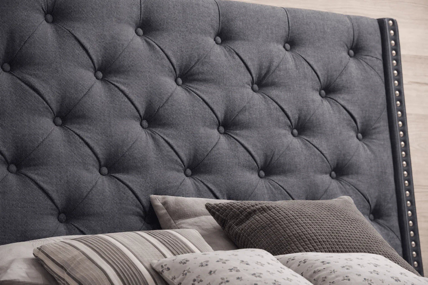 Chandler Tufted Wingback Platform Bed – Charcoal Grey | Queen & King - George's Furniture