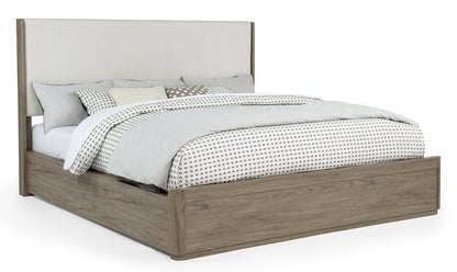 Veranda upholstered bed in a gray-brown wood finish