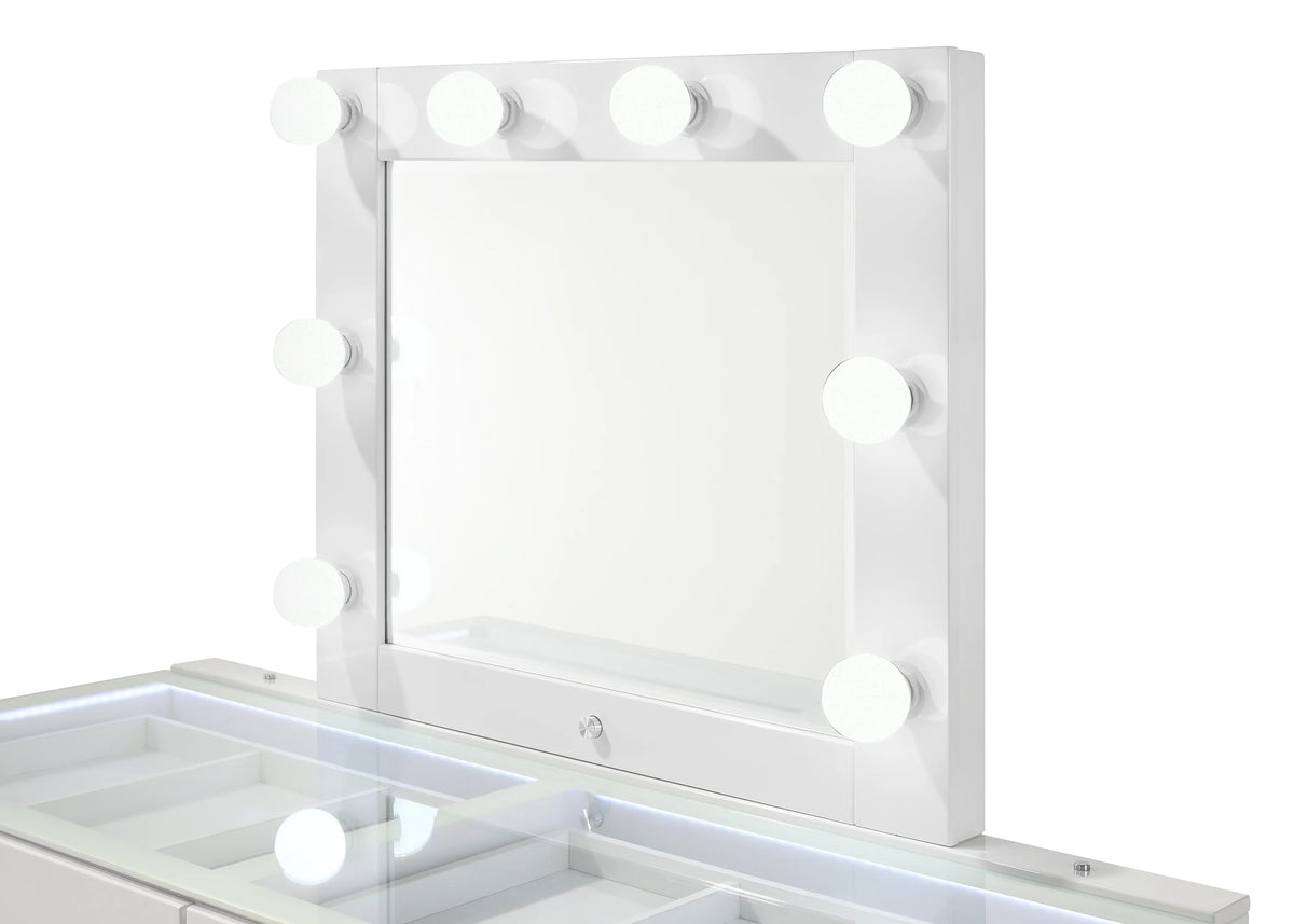 Morgan vanity set white finish and storage detail