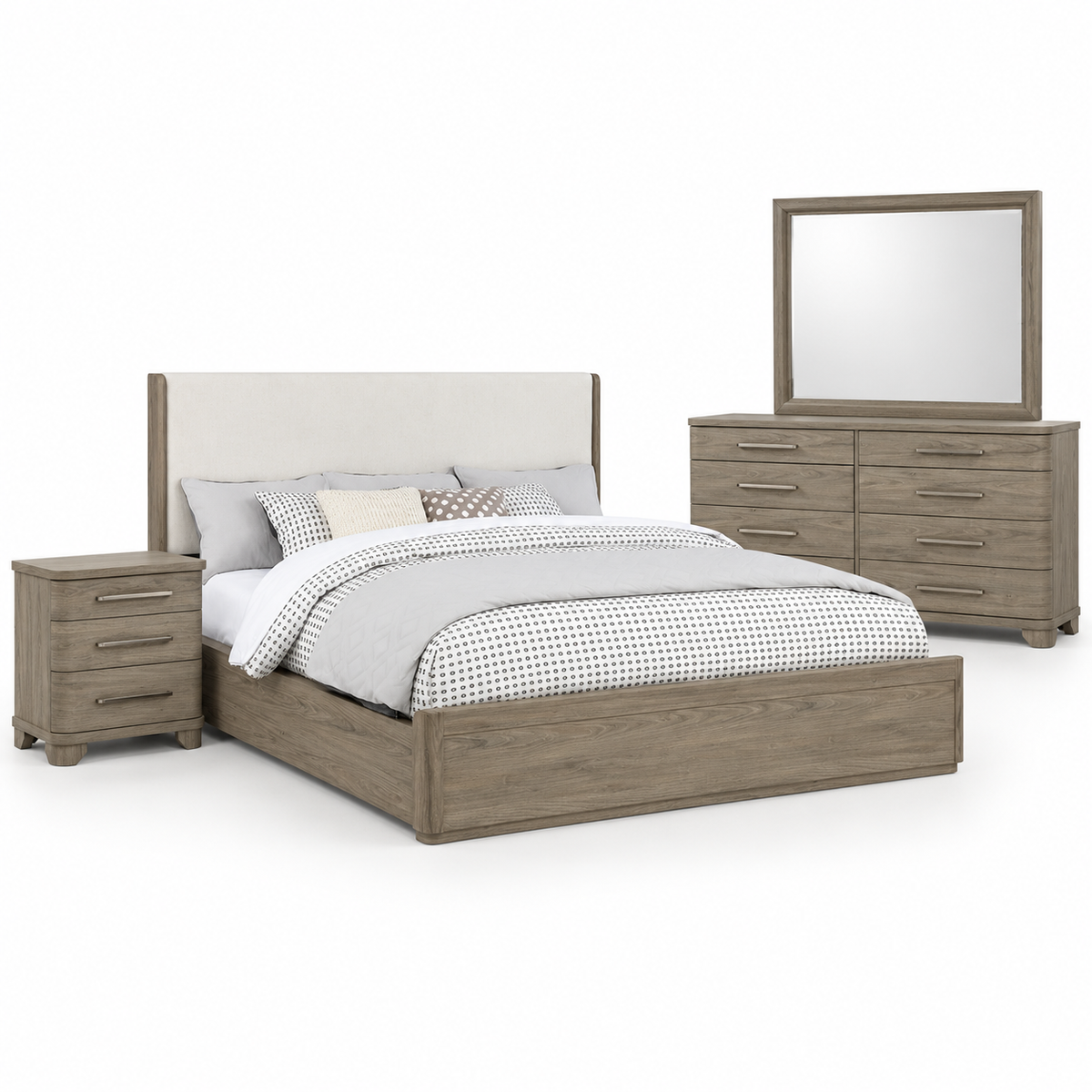 Veranda coordinated bedroom set with upholstered bed and matching furniture