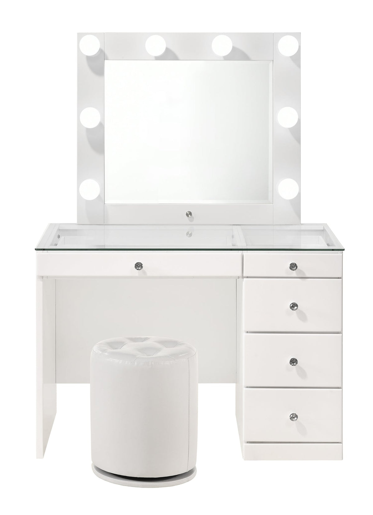 Morgan white vanity set with glass top and LED lighted mirror
