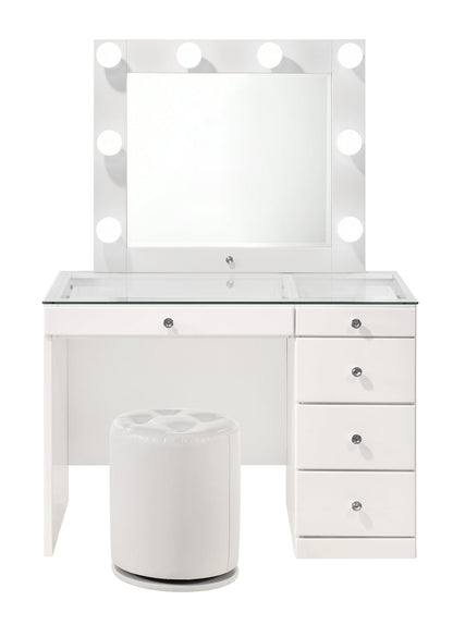 Morgan white vanity set with glass top and LED lighted mirror
