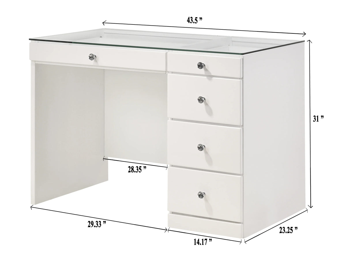 Morgan white vanity with crystal-style drawer pulls