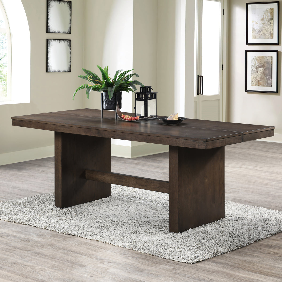 Kody dark walnut rectangle dining table in a dining room setting