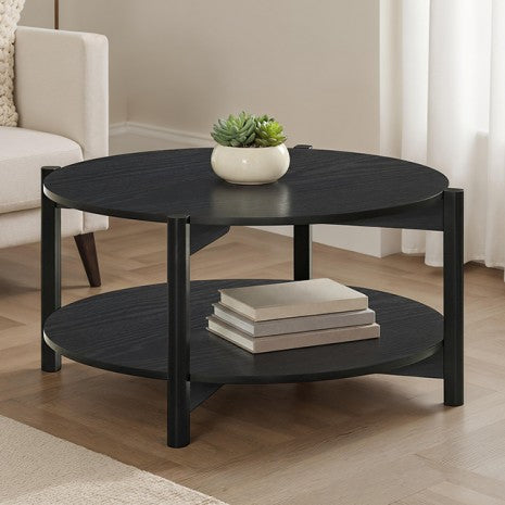 Haven black round coffee table with open lower shelf – living room furniture at George's Furniture