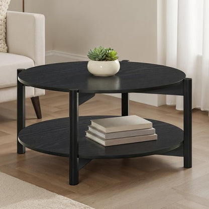 Haven black round coffee table with open lower shelf – living room furniture at George's Furniture