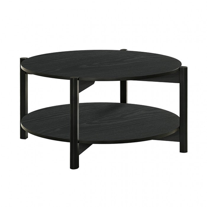 Haven two-tier round black coffee table – Furniture of America SL4200BK-CR
