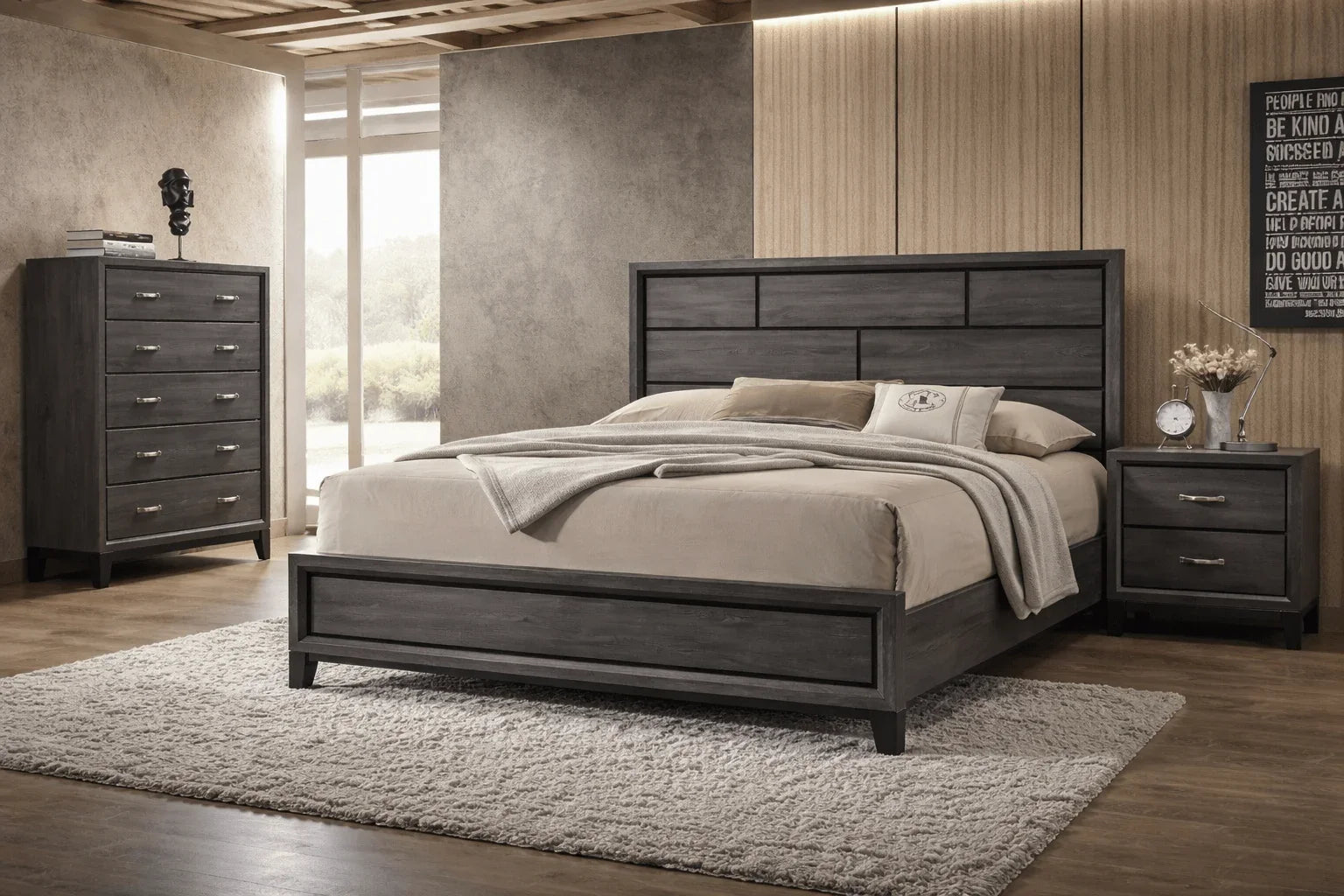 Akerson Grey Panel Bed | Modern Bedroom Frame (Twin, Full, Queen, King) - George's Furniture