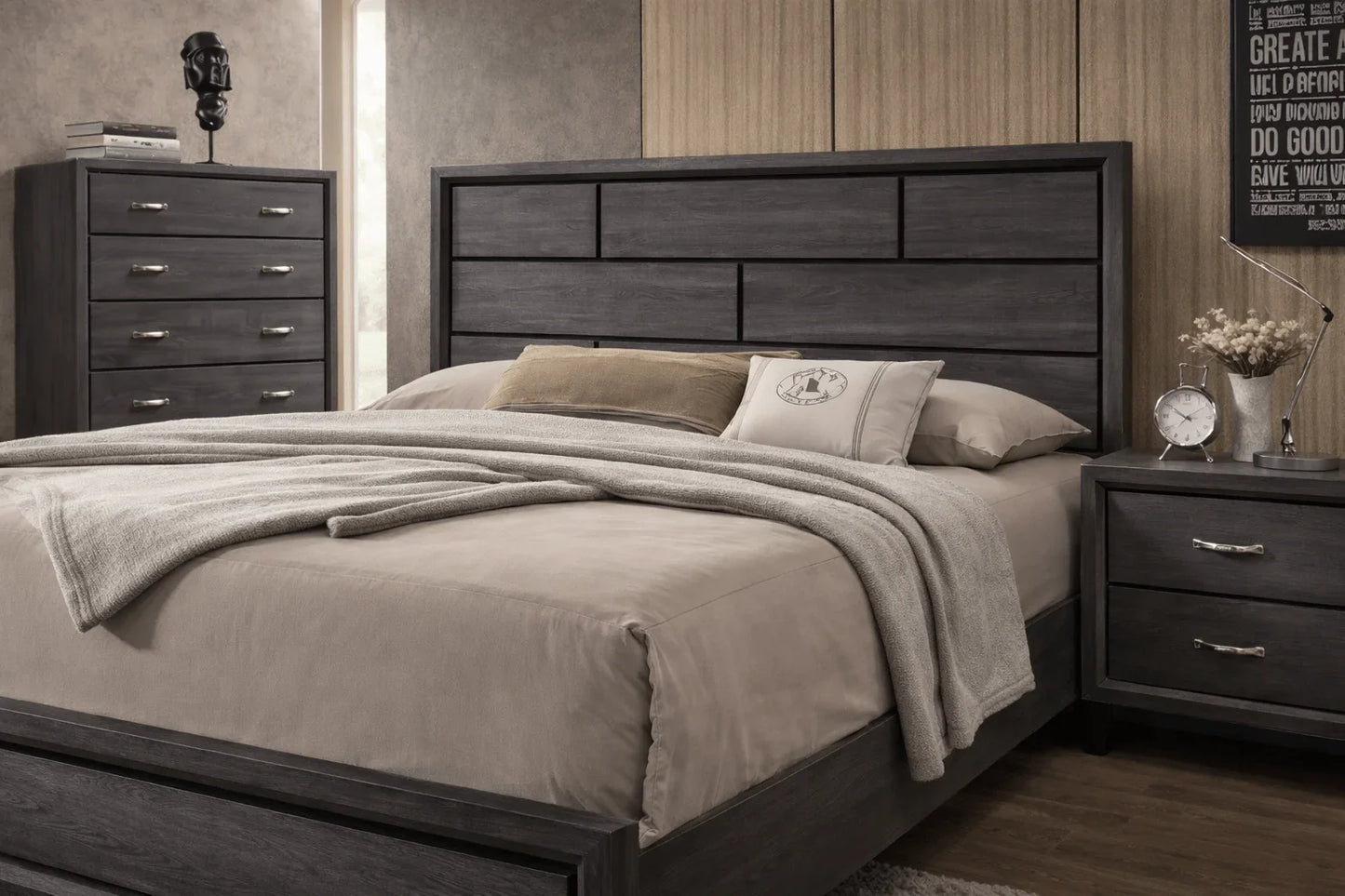 Akerson Grey Panel Bed | Modern Bedroom Frame (Twin, Full, Queen, King) - George's Furniture