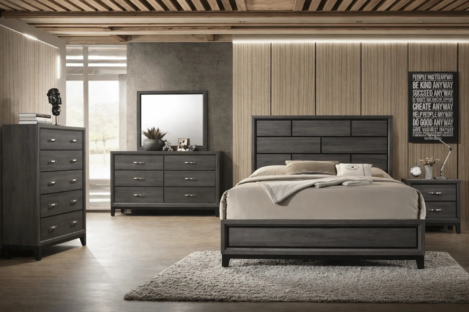 Akerson Grey Panel Bed | Modern Bedroom Frame (Twin, Full, Queen, King) - George's Furniture