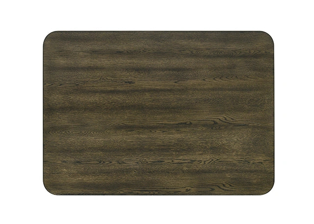 Dark walnut finish and oak veneer grain detail on counter height dining tabletop