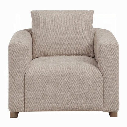 Front view of Arden latte upholstered accent chair showing the seat and back cushion