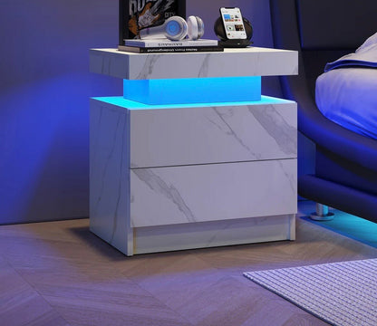 Aura LED Nightstand – Modern RGB Light Bedside Table with Storage (Multiple Finishes) - George's Furniture