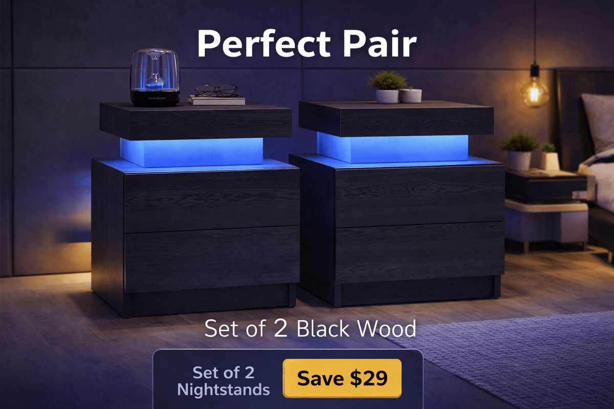 Aura LED Nightstand – Modern RGB Light Bedside Table with Storage (Multiple Finishes) - George's Furniture