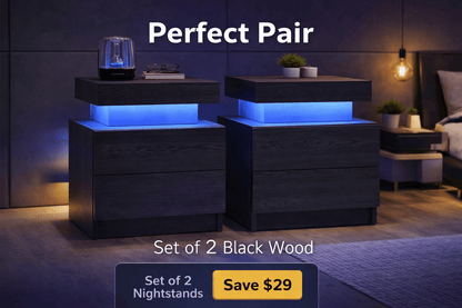 Aura LED Nightstand – Modern RGB Light Bedside Table with Storage (Multiple Finishes) - George's Furniture