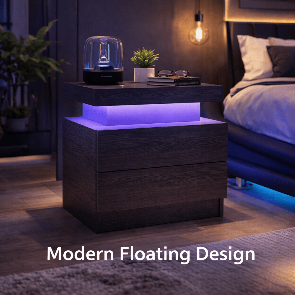 Aura LED Nightstand – Modern RGB Light Bedside Table with Storage (Multiple Finishes) - George's Furniture