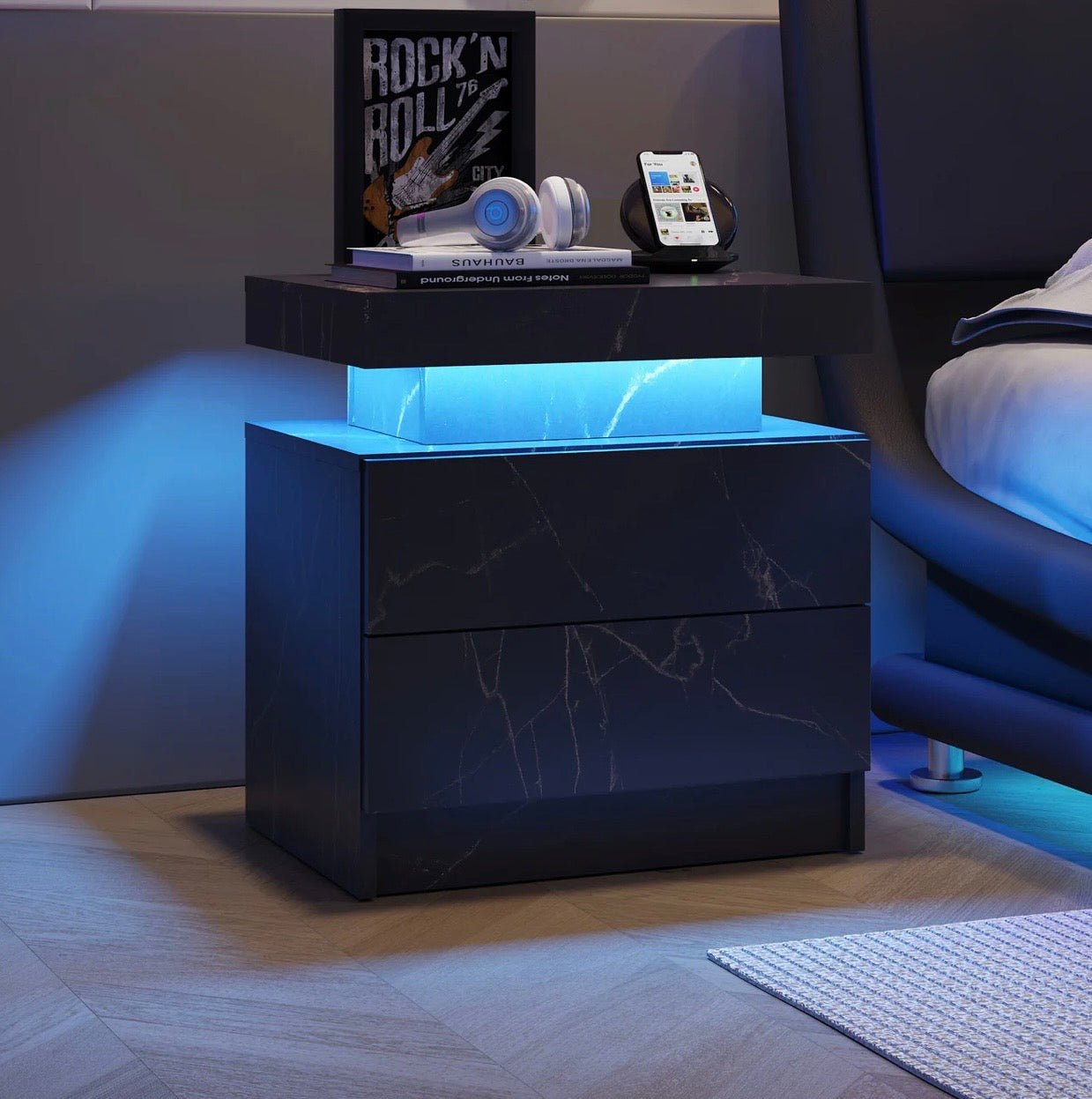 Aura LED Nightstand – Modern RGB Light Bedside Table with Storage (Multiple Finishes) - George's Furniture