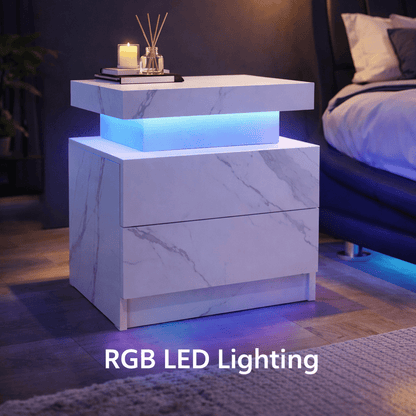 Aura LED Nightstand – Modern RGB Light Bedside Table with Storage (Multiple Finishes) - George's Furniture