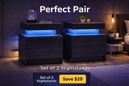 Aura LED Nightstand – Modern RGB Light Bedside Table with Storage (Multiple Finishes) - George's Furniture