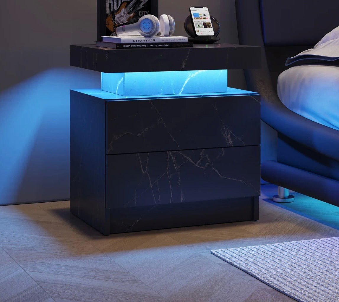 Aura LED Nightstand – Modern RGB Light Bedside Table with Storage (Multiple Finishes) - George's Furniture