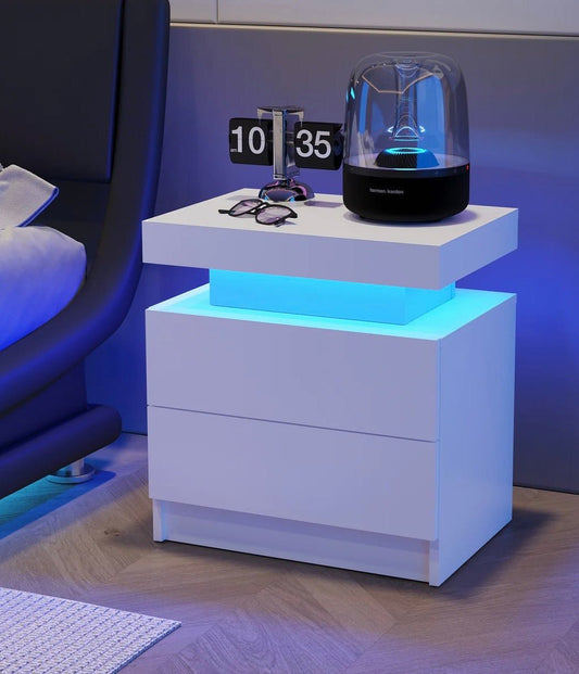 Aura LED Nightstand – Modern RGB Light Bedside Table with Storage (Multiple Finishes) - George's Furniture