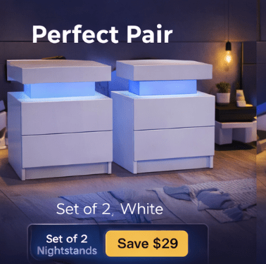 Aura LED Nightstand – Modern RGB Light Bedside Table with Storage (Multiple Finishes) - George's Furniture