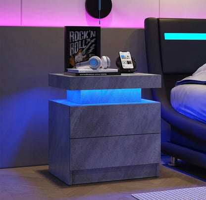 Aura LED Nightstand – Modern RGB Light Bedside Table with Storage (Multiple Finishes) - George's Furniture