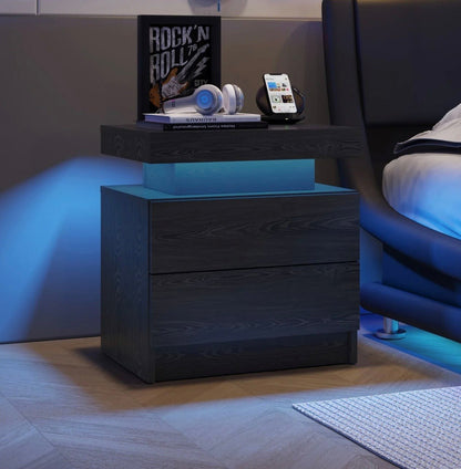 Aura LED Nightstand – Modern RGB Light Bedside Table with Storage (Multiple Finishes) - George's Furniture