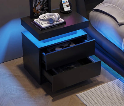 Aura LED Nightstand – Modern RGB Light Bedside Table with Storage (Multiple Finishes) - George's Furniture