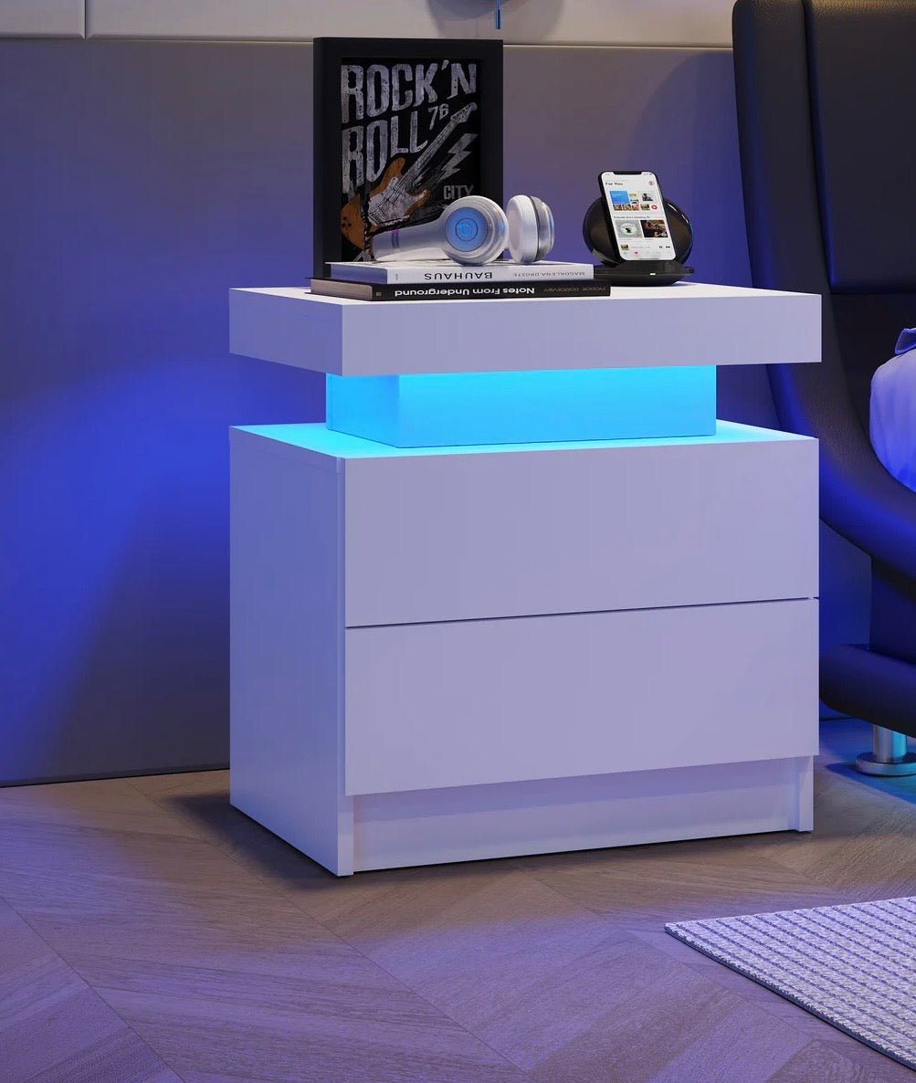Aura LED Nightstand – Modern RGB Light Bedside Table with Storage (Multiple Finishes) - George's Furniture