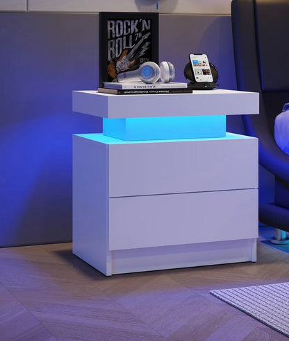 Aura LED Nightstand – Modern RGB Light Bedside Table with Storage (Multiple Finishes) - George's Furniture