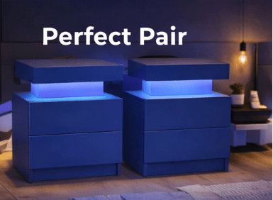 Aura LED Nightstand – Modern RGB Light Bedside Table with Storage (Multiple Finishes) - George's Furniture