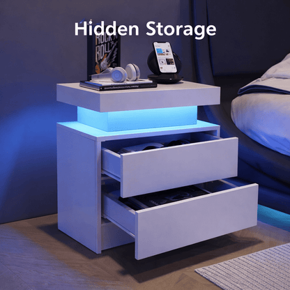 Aura LED Nightstand – Modern RGB Light Bedside Table with Storage (Multiple Finishes) - George's Furniture