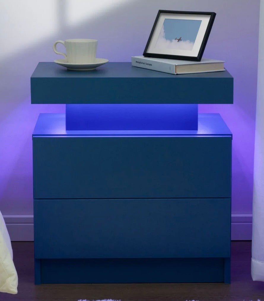 Aura LED Nightstand – Modern RGB Light Bedside Table with Storage (Multiple Finishes) - George's Furniture