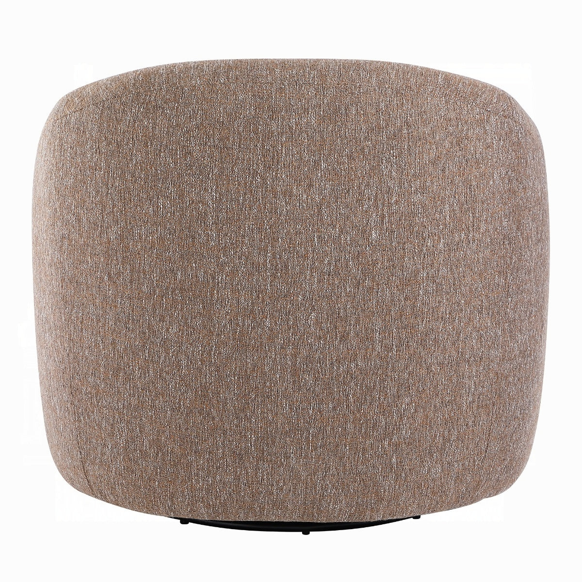 Rear view of Cove brown chenille chair and swivel base