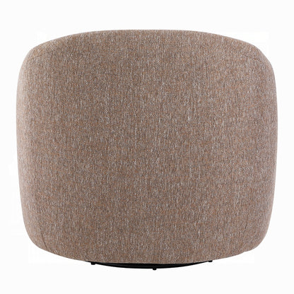 Rear view of Cove brown chenille chair and swivel base