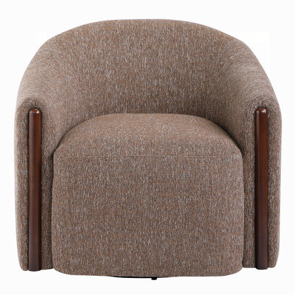 Front view of Cove brown chenille swivel chair with a tailored seat and curved back