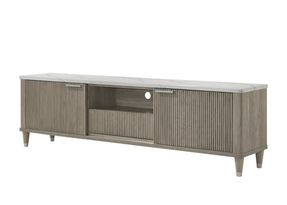Soren Driftwood Fluted TV Console angled view