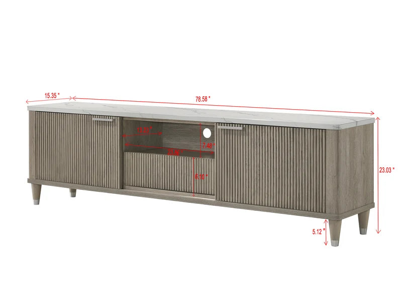 Soren Driftwood Fluted TV Console dimensions
