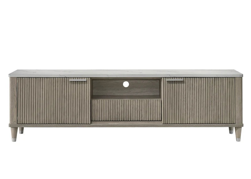 Soren Driftwood Fluted TV Console front view