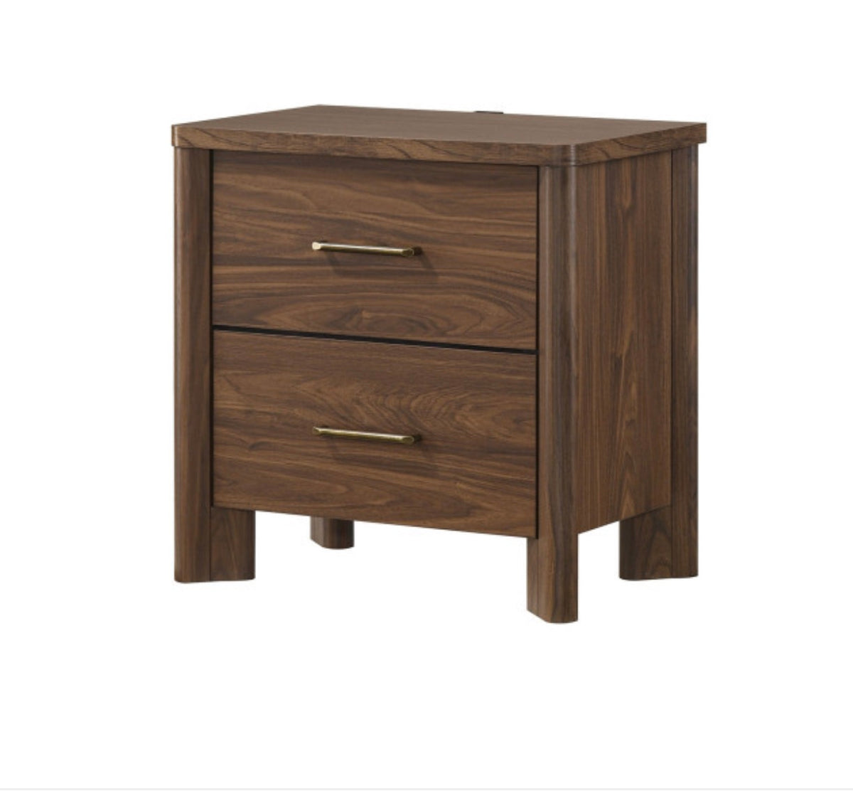 Caspian walnut two drawer nightstand with USB charging