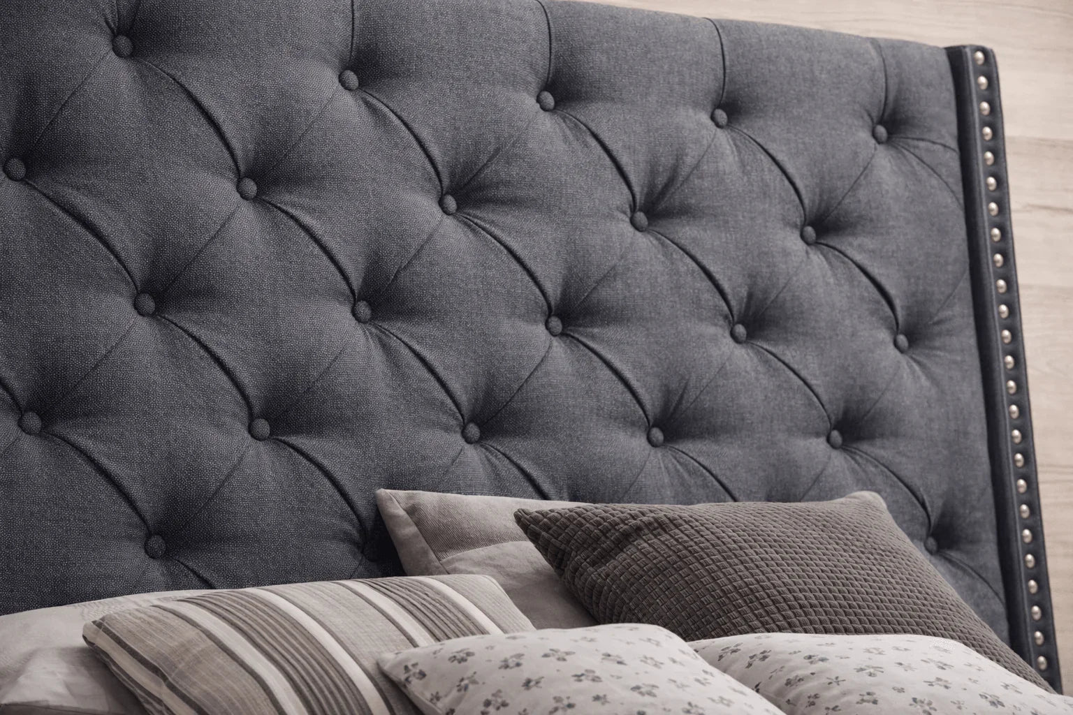 Chandler Tufted Wingback Platform Bed – Charcoal Grey | Queen & King - George's Furniture