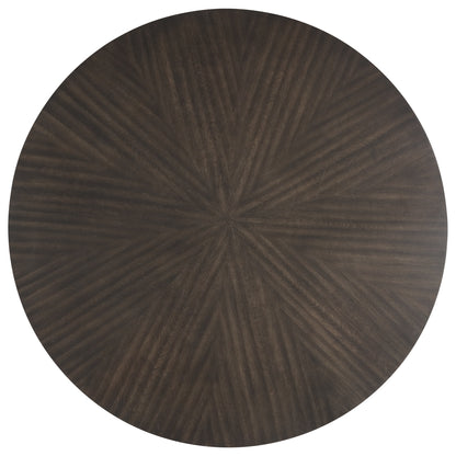 Chestnut Ridge round dining table dark brown wood grain top view