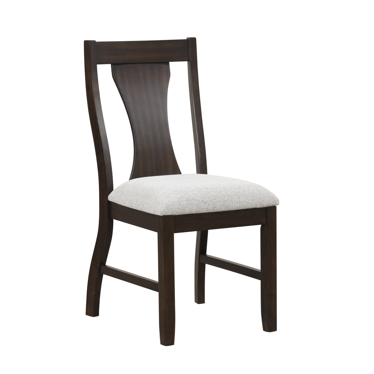 Chestnut Ridge dark brown dining chair with beige upholstered seat