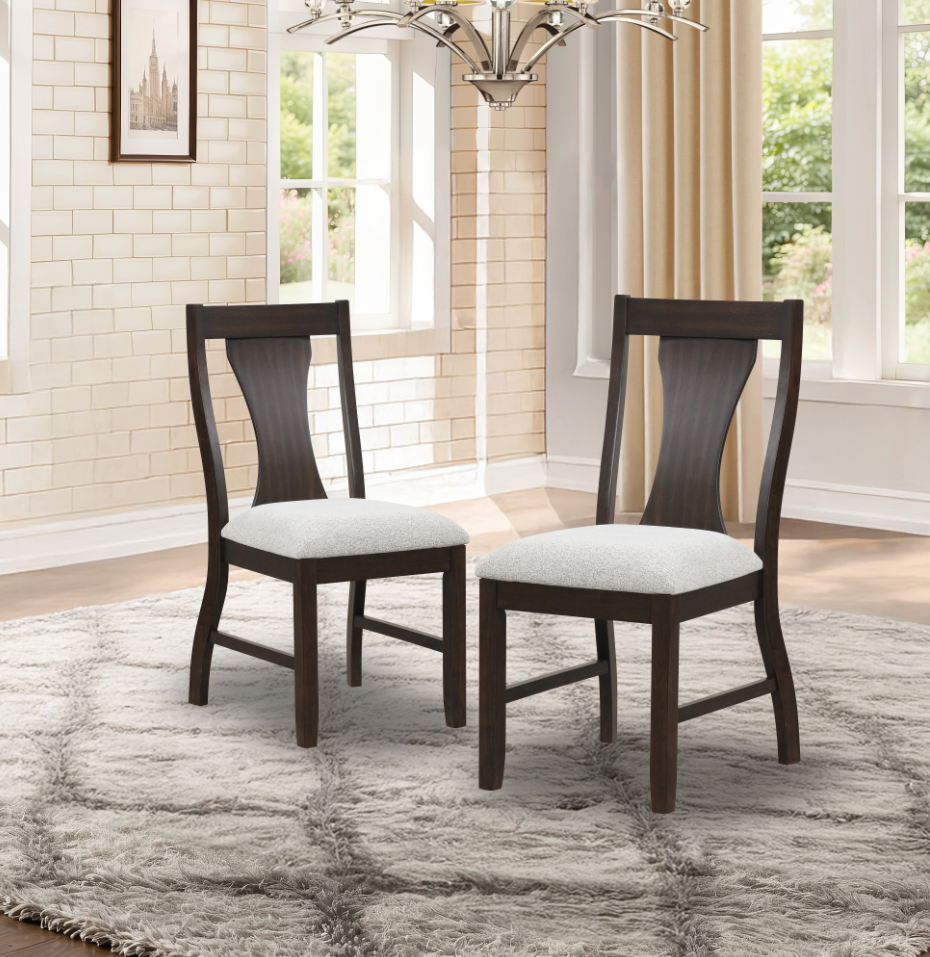 Chestnut Ridge upholstered dining chairs set of two in dark brown with beige seats