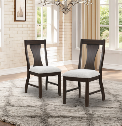 Chestnut Ridge upholstered dining chairs set of two in dark brown with beige seats