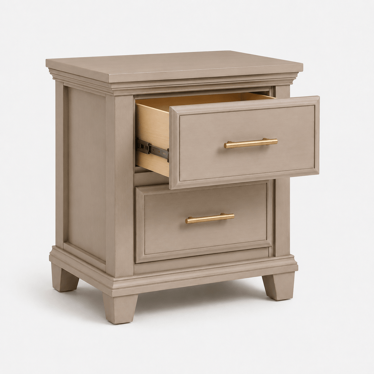 Dune two-drawer nightstand in warm neutral finish