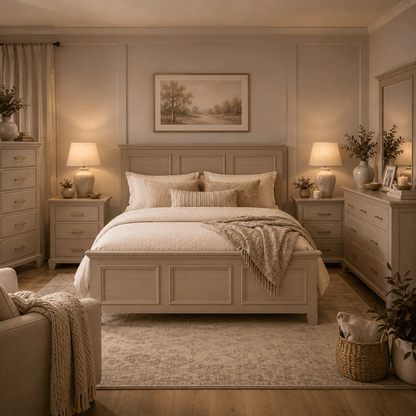 Dune coordinated bedroom furniture set in warm neutral finish