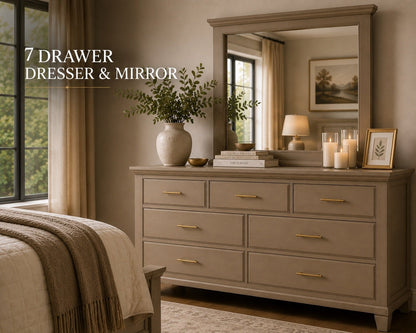 Dune seven-drawer dresser with coordinating mirror
